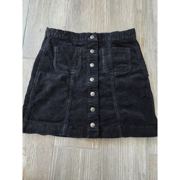 Brandy Melville Corduroy Mini Skirt Size Small Black Snap Button Preppy Y2K - Picture 1 of 4